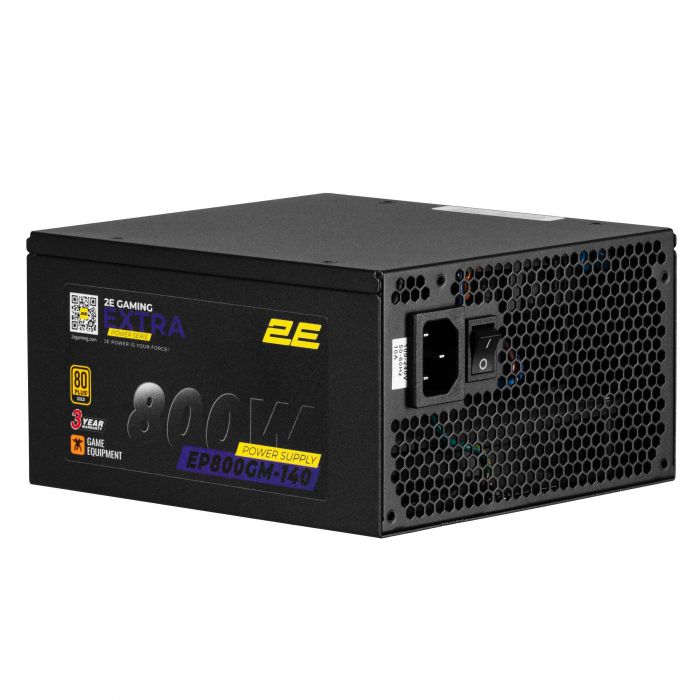 Блок живлення 2E GAMING Extra Power  (800W), >90%, 80+ Gold, 140мм, 1xMB 24pin(20+4), 2xCPU 8pin(4+4), 3xMolex, 6xSATA, 4xPCIe 8pin(6+2), Modular