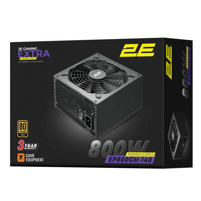 Блок живлення 2E GAMING Extra Power  (800W), >90%, 80+ Gold, 140мм, 1xMB 24pin(20+4), 2xCPU 8pin(4+4), 3xMolex, 6xSATA, 4xPCIe 8pin(6+2), Modular