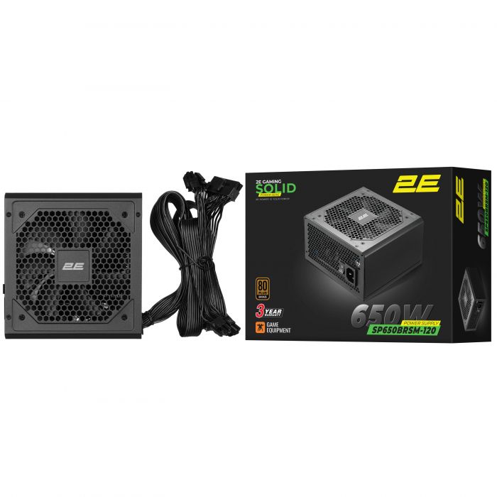 Блок живлення 2E GAMING Solid Power  (650W), >85%, 80+ Bronze, 120мм, 1xMB 24pin(20+4), 2xCPU 8pin(4+4), 3xMolex, 6xSATA, 4xPCIe 8pin(6+2), Semi Modular