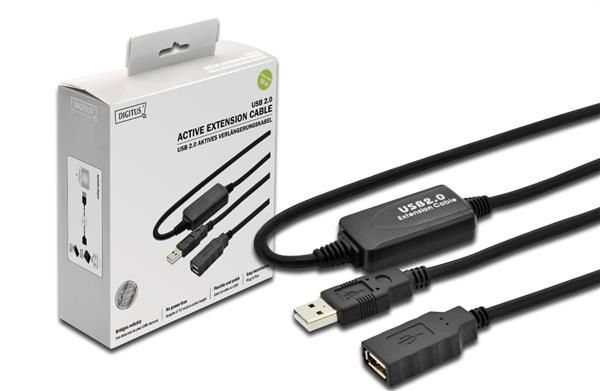 Кабель Digitus USB 2.0 (AM/AF) 10.0m, активний, Black