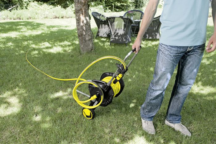 катушка для шланга Karcher "HT 4.500", складна, регулювання висоти ручки візка, довжина шланга: 1/2" 50м, 5/8" 35м, 3/4" 23м