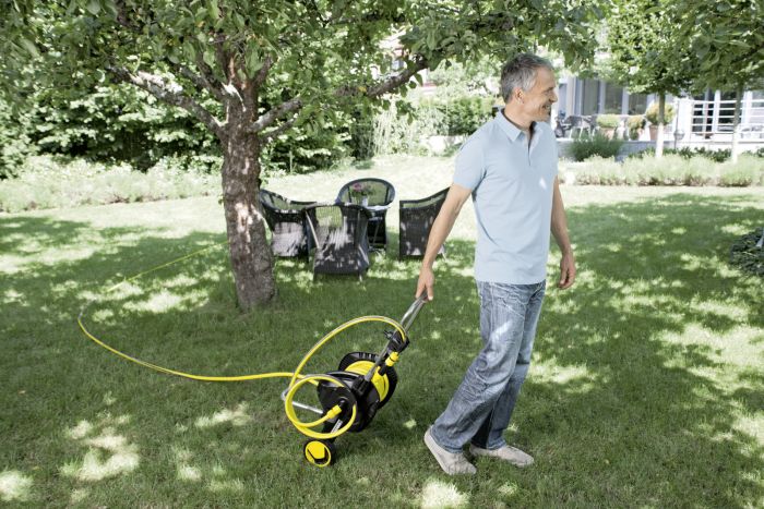 катушка для шланга Karcher "HT 4.500", складна, регулювання висоти ручки візка, довжина шланга: 1/2" 50м, 5/8" 35м, 3/4" 23м