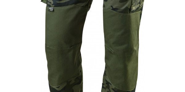 Штани робочі NEO CAMO, розмір L (52), 255 г/м2, профільовані коліна з відсіком для наколінників, потрійні внутрішні шви, еластична конструкція пояса, міцні кишені, камуфляжні