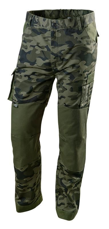 Штани робочі NEO CAMO, розмір L (52), 255 г/м2, профільовані коліна з відсіком для наколінників, потрійні внутрішні шви, еластична конструкція пояса, міцні кишені, камуфляжні