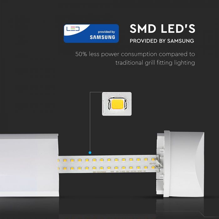 Світильник внутрішній лінійний LED V-TAC, 20W, SKU-663, Grill Fitting, 600mm, 230V, 4000К, білий