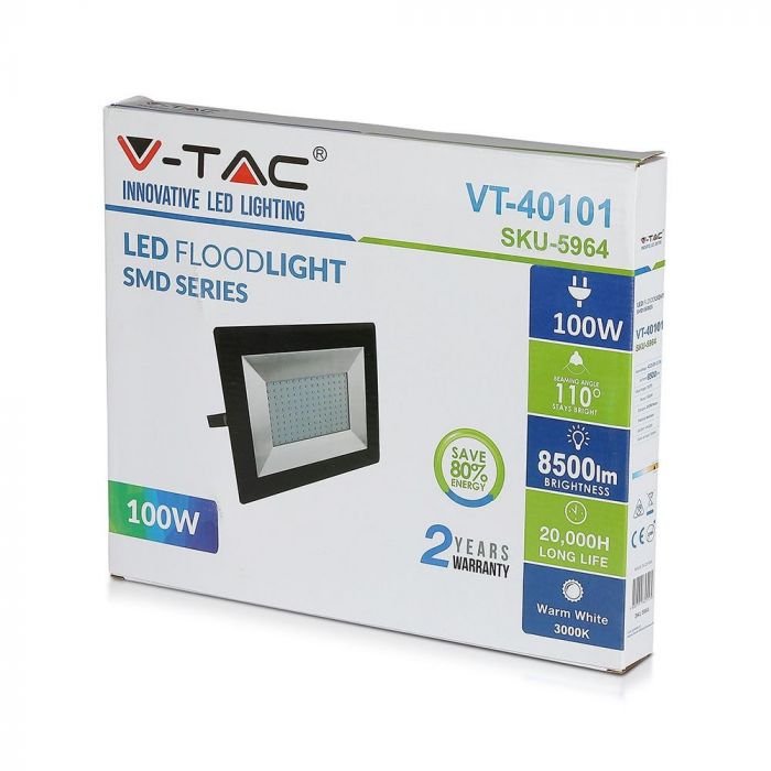 Прожектор вуличний LED V-TAC, 100W, SKU-5966, E-series, 230V, 6500К, чорний