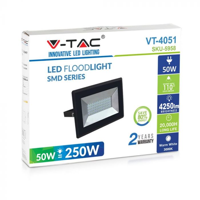 Прожектор вуличний LED V-TAC, 50W, SKU-5960, E-series, 230V, 6500К, чорний