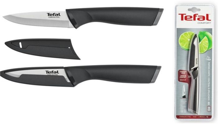 Кухонний ніж для чищення овочів Tefal Comfort, довжина леза 9 см, нерж сталь, чохол