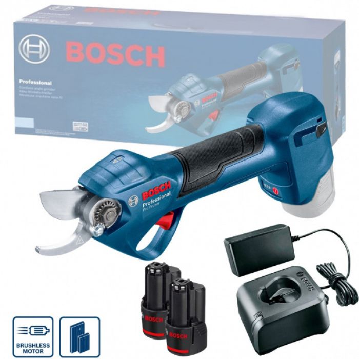 Секатор Bosch Pro Pruner акумуляторний, 12В, 3.0 Ач, до 25мм, 1кг, сет. 2 ак.