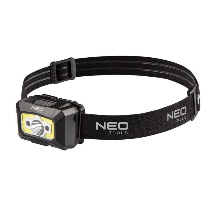 Ліхтар налобний NEO, 250 люмен, 3Вт, USB, 1200 мАг, COB+XPE LED, 5 функцій освітлення, червоне світло, датчик руху, індикатор заряду