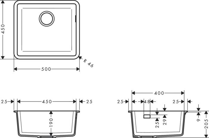 Кухонна мийка Hansgrohe S51 S510-U450/43431380/граніт/прямокутна/500х450х190/під стільницю/сірий бетон