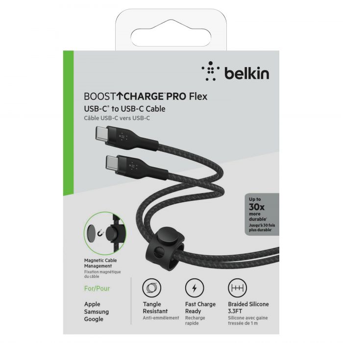 Кабель Belkin USB-С - USB-C плетений, силіконовий, з ремінцем на магніті, 1м, чорний