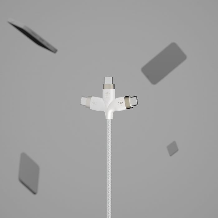 Кабель Belkin USB-С - USB-C плетений, силіконовий, з ремінцем на магніті, 1м, білий