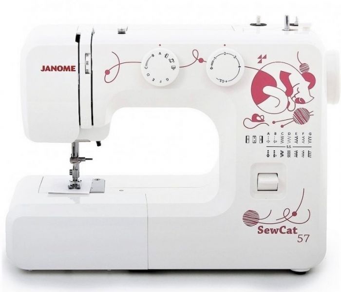Швейна машина Janome Sew Cat 57, електромех., 15 швейних операцій, 60Вт, петля напівавтомат