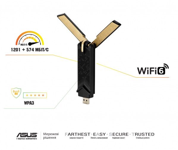 WiFi-адаптер ASUS USB-AX56 AX1800 USB 3.0 WPA3 MU-MIMO OFDMA
