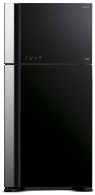Холодильник Hitachi з верхн. мороз., 184x86х74, холод.відд.-405л, мороз.відд.-145л, 2дв., А++, NF, інв., зона нульова, чорний (скло)