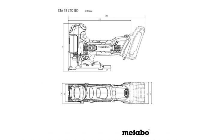 Лобзик Metabo STA 18 LTX 100 LI HD акумуляторний 18В хід 22мм 550-2800об·хв 1.9кг без АКБ та ЗП