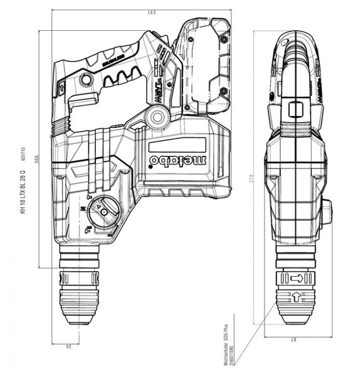 Перфоратор акумуляторний Metabo KH 18 LTX BL 28 Q В SDS-plus 18В 3Дж 3.4кг без АКБ та ЗП