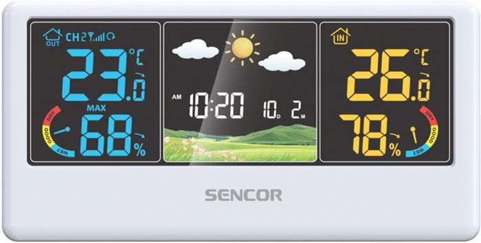 Метеостанція Sencor, внутр/зовн вимірювання, темп-ра, вологість, час, прогноз погоди, білий