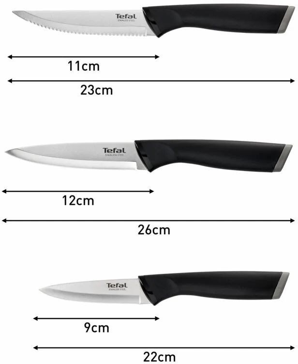 Набір ножів Tefal Essential 3 шт., нержавіюча сталь, пластик
