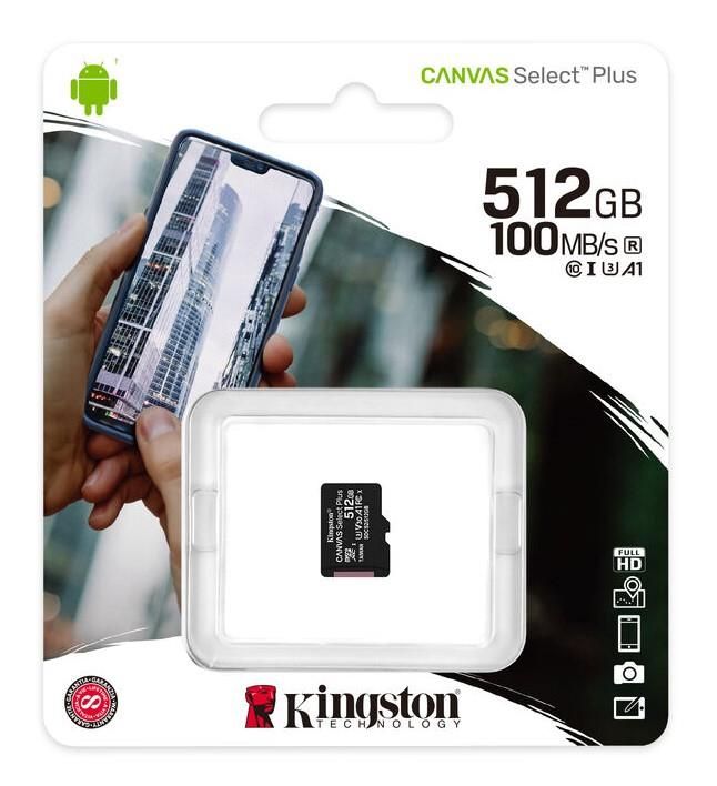 Карта пам'яті Kingston microSD  512GB C10 UHS-I U3 A1 R100/W85MB/s