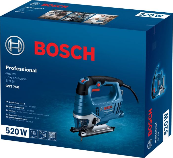 Лобзик Bosch Professional GST 750, 520Вт, SDS, 800-3200 об/хв, хід 20 мм, 23кг,  в кейсі