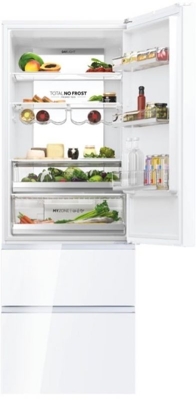 Холодильник Haier багатодверний, 200.6x70х67.5, холод.відд.-343л, мороз.відд.-140л, 3дв., А++, NF, інв., дисплей, зона нульова, білий (скло)