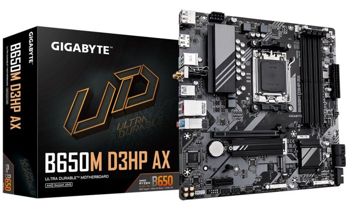 Материнська плата GIGABYTE B650M D3HP AX sAM5 B650 4xDDR5 M.2 HDMI DP Wi-Fi BT mATX