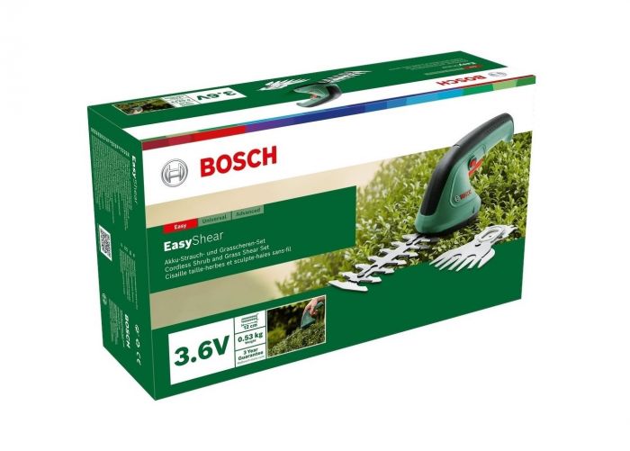 Кущоріз акумуляторний Bosch EasyShear, 3.6В, 1х1.5Аг, лезо 12см, крок різу 8мм, 0.5кг
