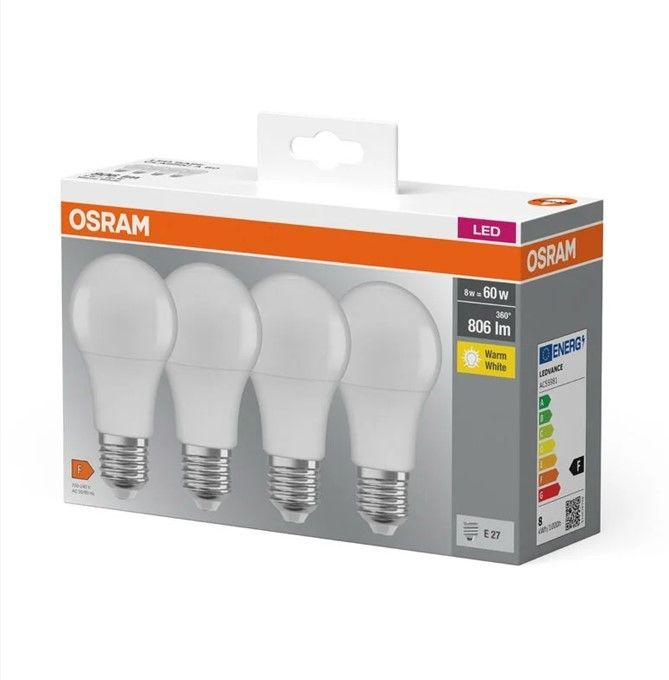 Набір ламп 4шт OSRAM LED E27 8.5Вт 2700К 806Лм A60