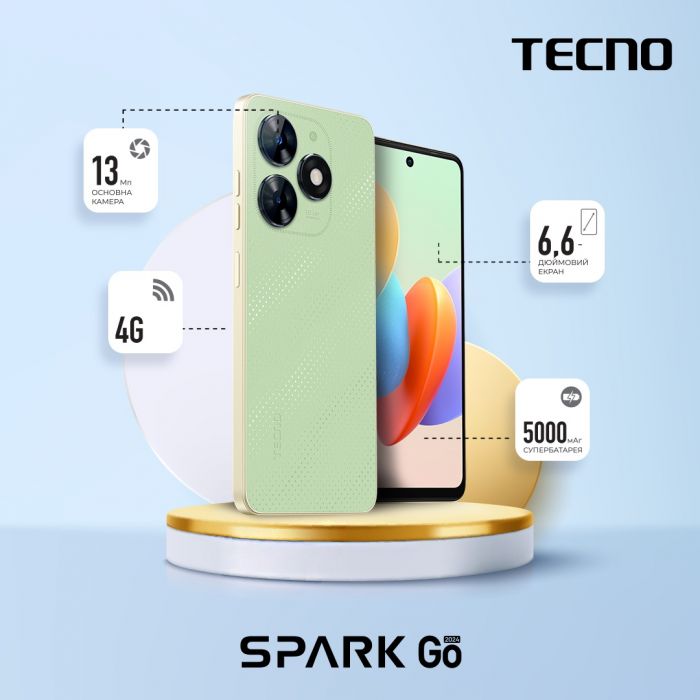 Смартфон TECNO Spark Go 2024 (BG6) 6.56" 3/64ГБ, 2SIM, 5000мА•год, Magic Skin Green