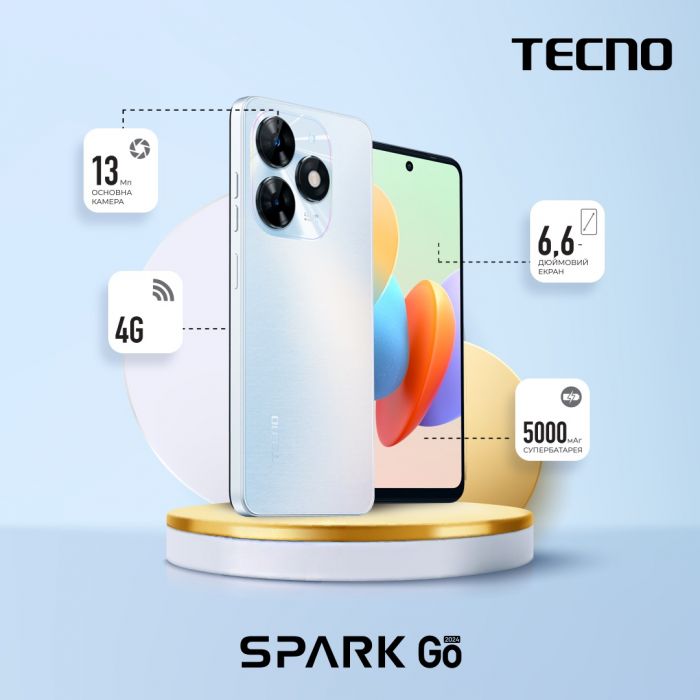 Смартфон TECNO Spark Go 2024 (BG6) 6.56" 3/64ГБ, 2SIM, 5000мА•год, Mystery White