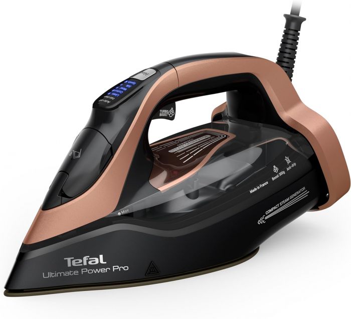 Праска Tefal Ultimate Power Pro, 3200Вт, 350мл, паровий удар -300гр, постійна пара - 85гр, керам. підошва, чорно-золотий