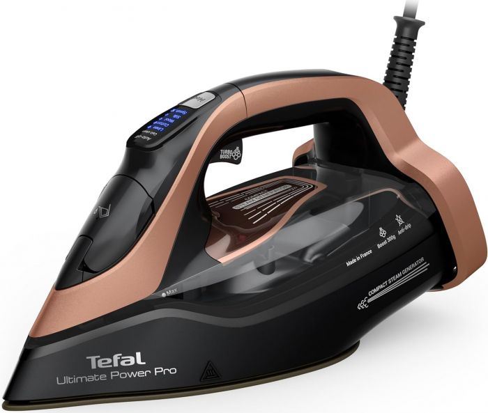 Праска Tefal Ultimate Power Pro, 3200Вт, 350мл, паровий удар -300гр, постійна пара - 85гр, керам. підошва, чорно-золотий