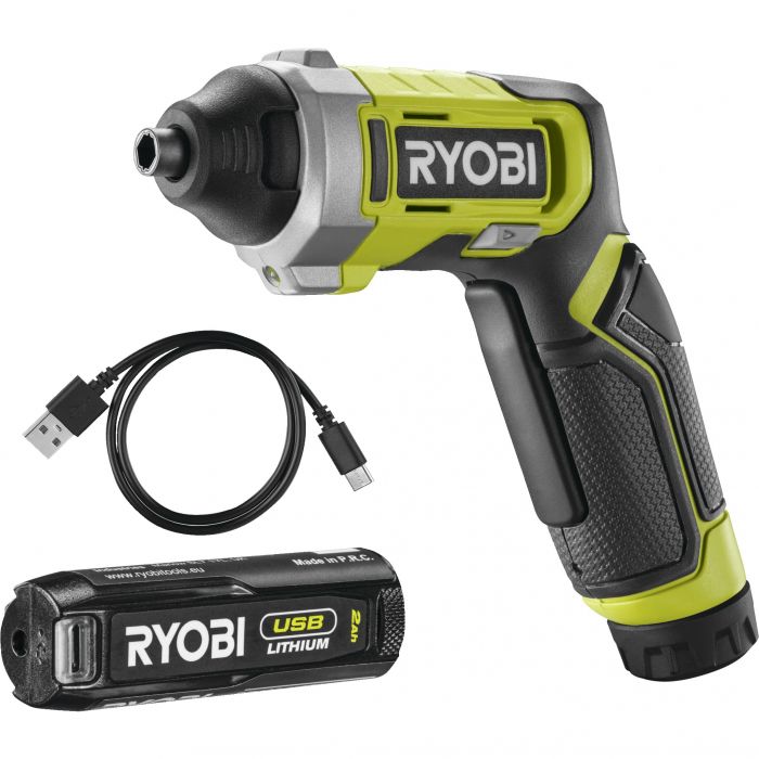 Викрутка акумуляторна Ryobi RSD4-120T 4В USB Lithium акб 1х2А·год 5Нм 200об·хв кейс для зберігання 10 насадок 0.37кг