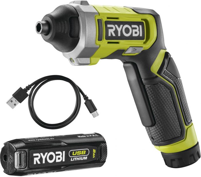 Викрутка акумуляторна Ryobi RSD4-120T 4В USB Lithium акб 1х2А·год 5Нм 200об·хв кейс для зберігання 10 насадок 0.37кг