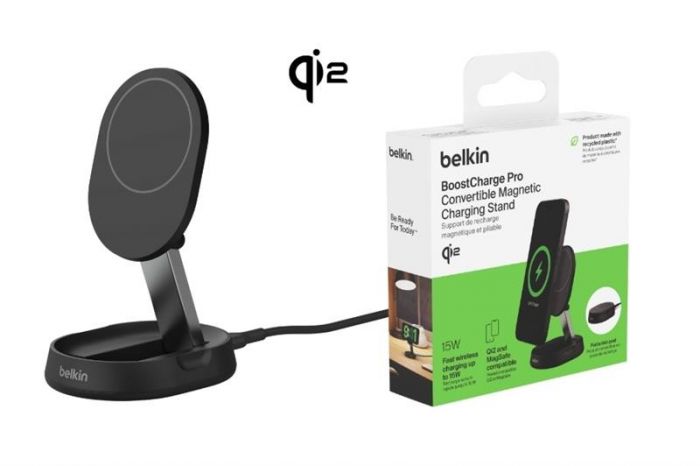 Зарядний пристрій бездротовий Belkin 15Вт Magnetic Stand Qi2, чорний