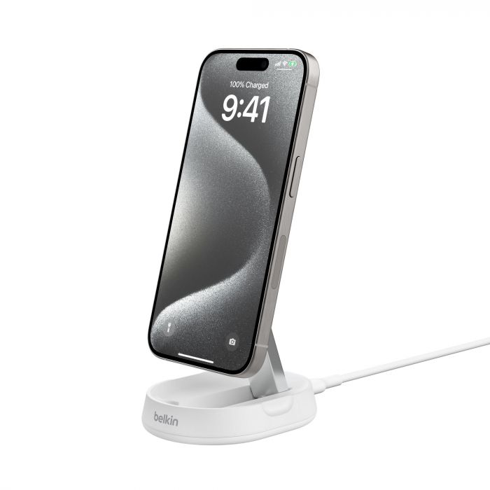 Зарядний пристрій бездротовий Belkin 15Вт Magnetic Stand Qi2, білий