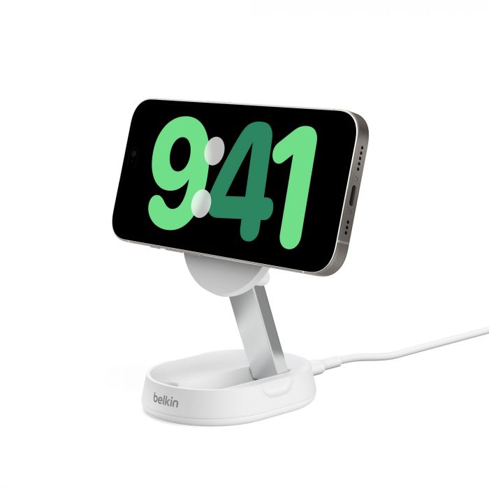 Зарядний пристрій бездротовий Belkin 15Вт Magnetic Stand Qi2, білий