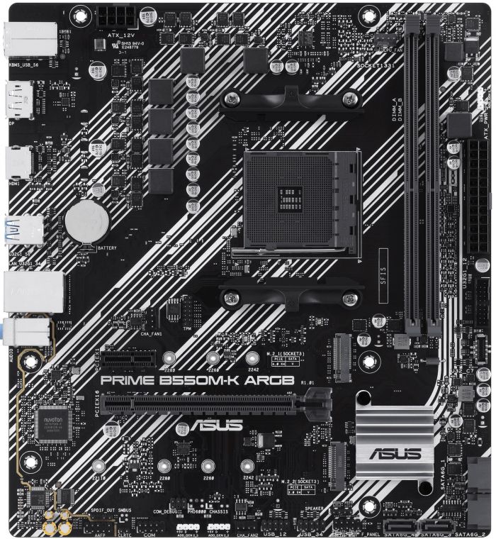 Материнcька плата ASUS PRIME B550M-K ARGB sAM4 B550 4xDDR4 M.2 HDMI DVI D-Sub mATX ARGB