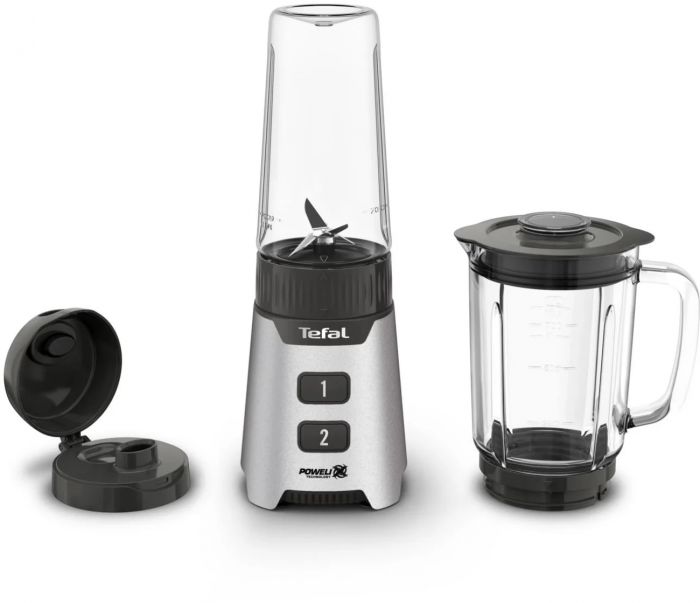 Блендер Tefal стаціонарний Minimix Glass 400Вт, чаша-700мл, ємність для смузі to go, скло, сірий