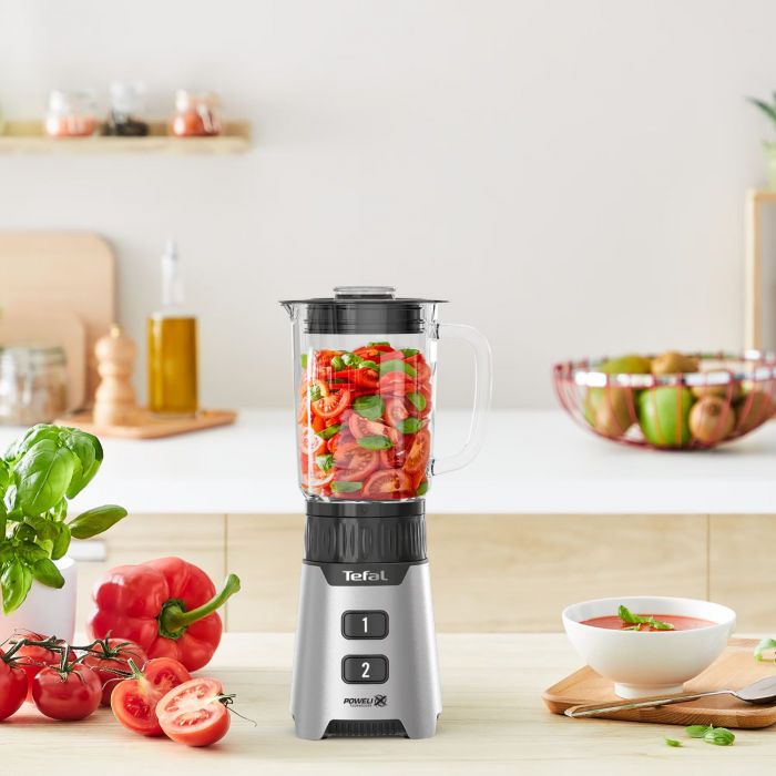 Блендер Tefal стаціонарний Minimix Glass 400Вт, чаша-700мл, ємність для смузі to go, скло, сірий