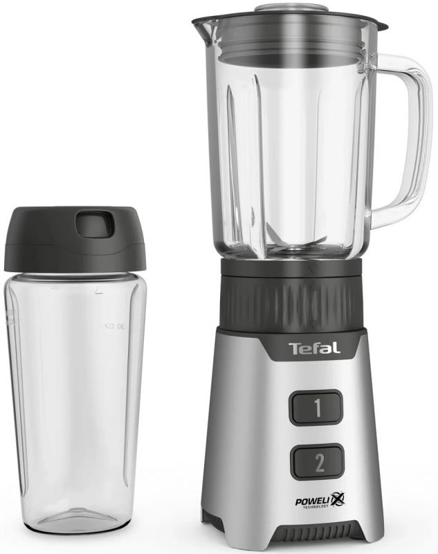 Блендер Tefal стаціонарний Minimix Glass 400Вт, чаша-700мл, ємність для смузі to go, скло, сірий