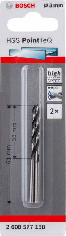 Свердло по металу Bosch HSS-PointTeQ, 3х33х61мм, 2шт