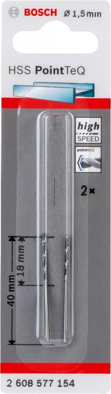 Свердло по металу Bosch HSS-PointTeQ, 1.5х18х40мм, 2шт