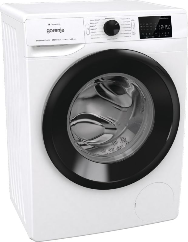 Пральна машина Gorenje фронтальна, 8кг, 1400, A+++, 46,5см, дисплей, інвертор, пара, Wi-Fi, білий