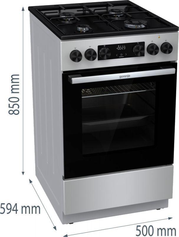 Плита Gorenje комбінована, 62л, 50x60см, дисплей, IconLed, емальовані, титан