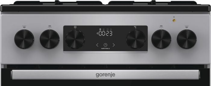 Плита Gorenje комбінована, 62л, 50x60см, дисплей, IconLed, емальовані, титан