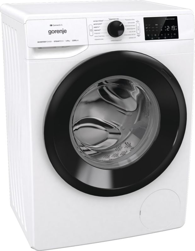 Пральна машина Gorenje фронтальна, 8кг, 1200, A+++, 55см, дисплей, інвертор, пара, Wi-Fi, білий