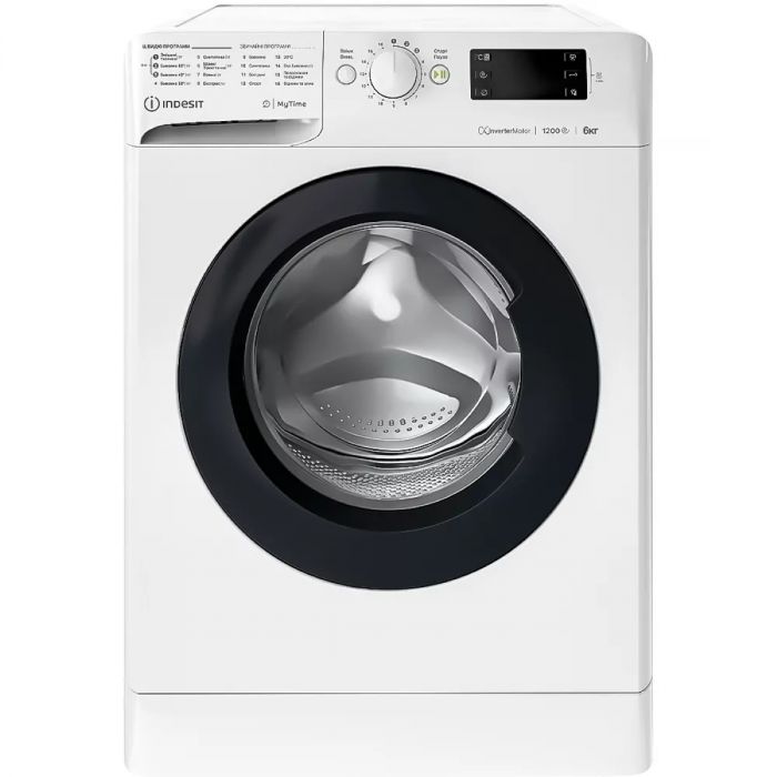 Пральна машина Indesit фронтальна, 6кг, 1200, A+++, 43см, дисплей, інвертор, люк чорний, білий